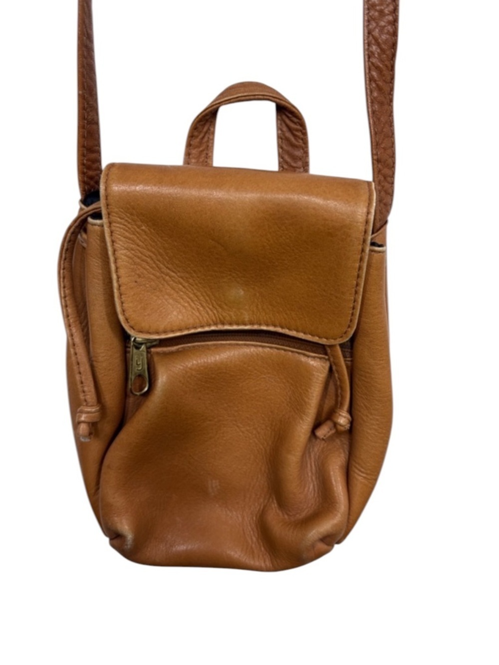 Hobo Tan Leather Drawstring Flap Mini Crossbody Bag BLEMISH